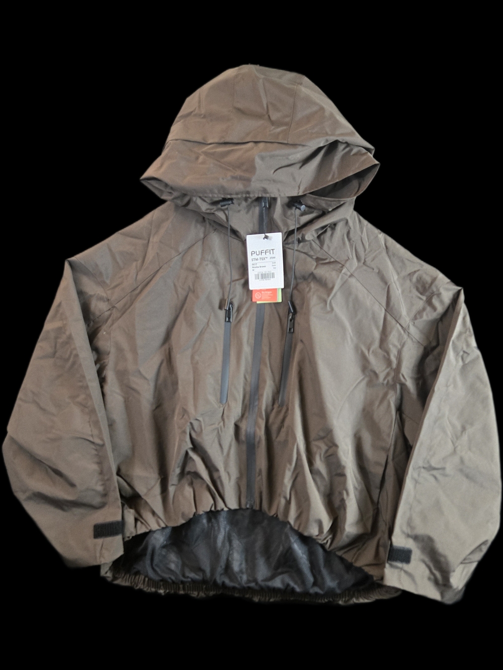 NWT PUFFIT STM-TEX ST200 Waterproof Rain Jacket Mocha Brown Size M Hooded Coat